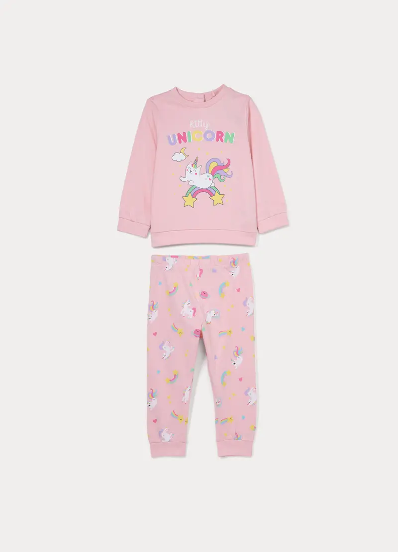 Set Pigiama Lungo In Jersey Di Puro Cotone, Neonata, Rosa chiaro