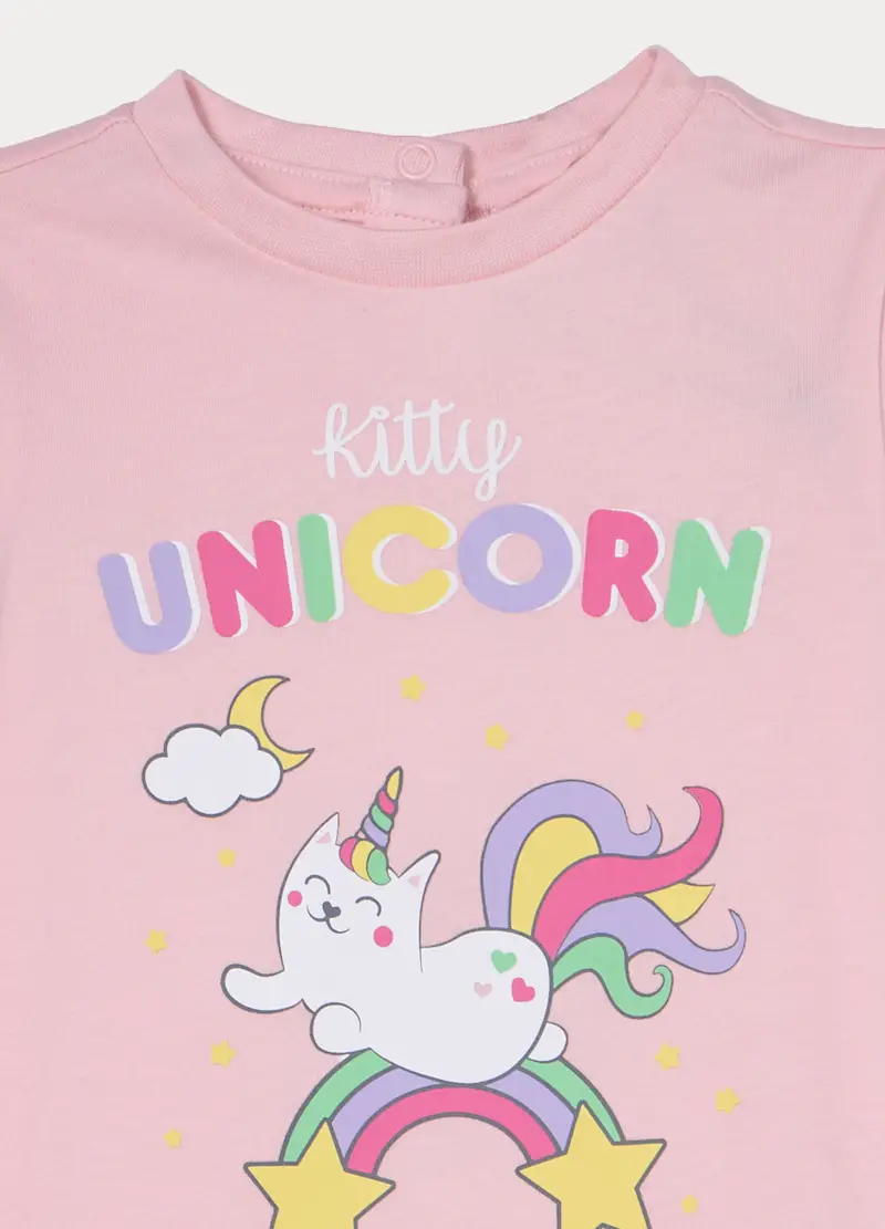 Set Pigiama Lungo In Jersey Di Puro Cotone, Neonata, Rosa chiaro miniatura 3