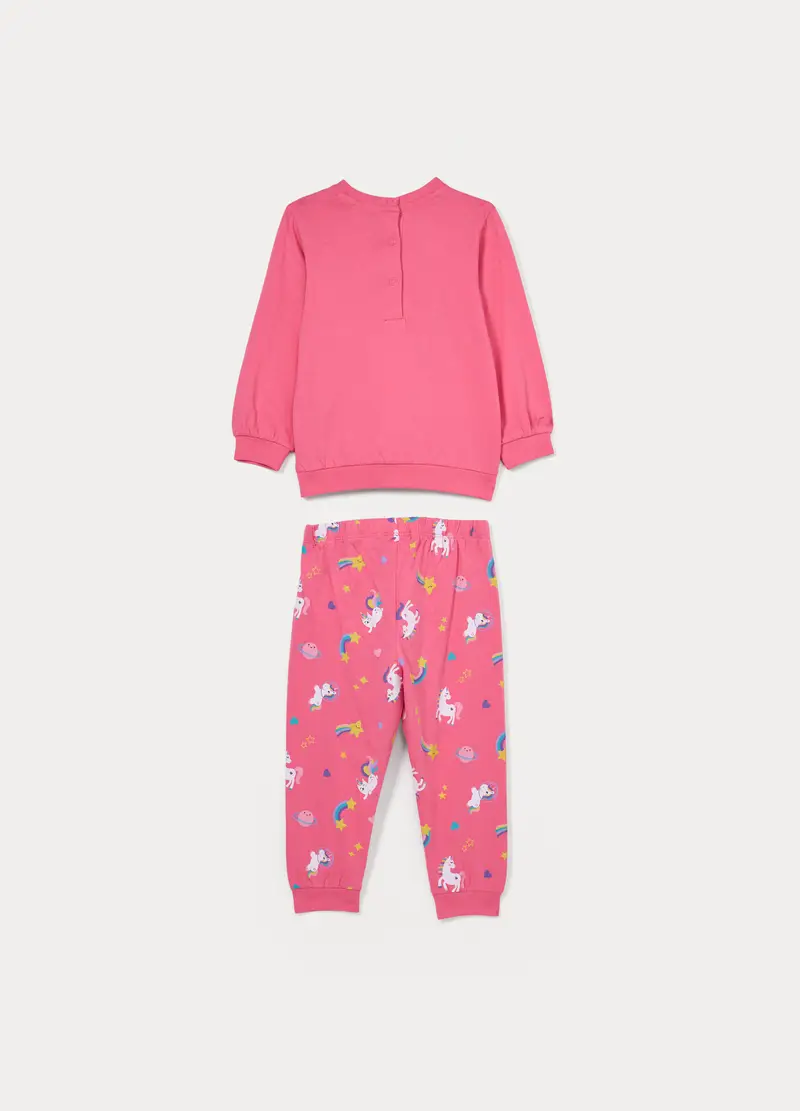 Set Pigiama Lungo In Jersey Di Puro Cotone, Neonata, Rosa corallo miniatura 2