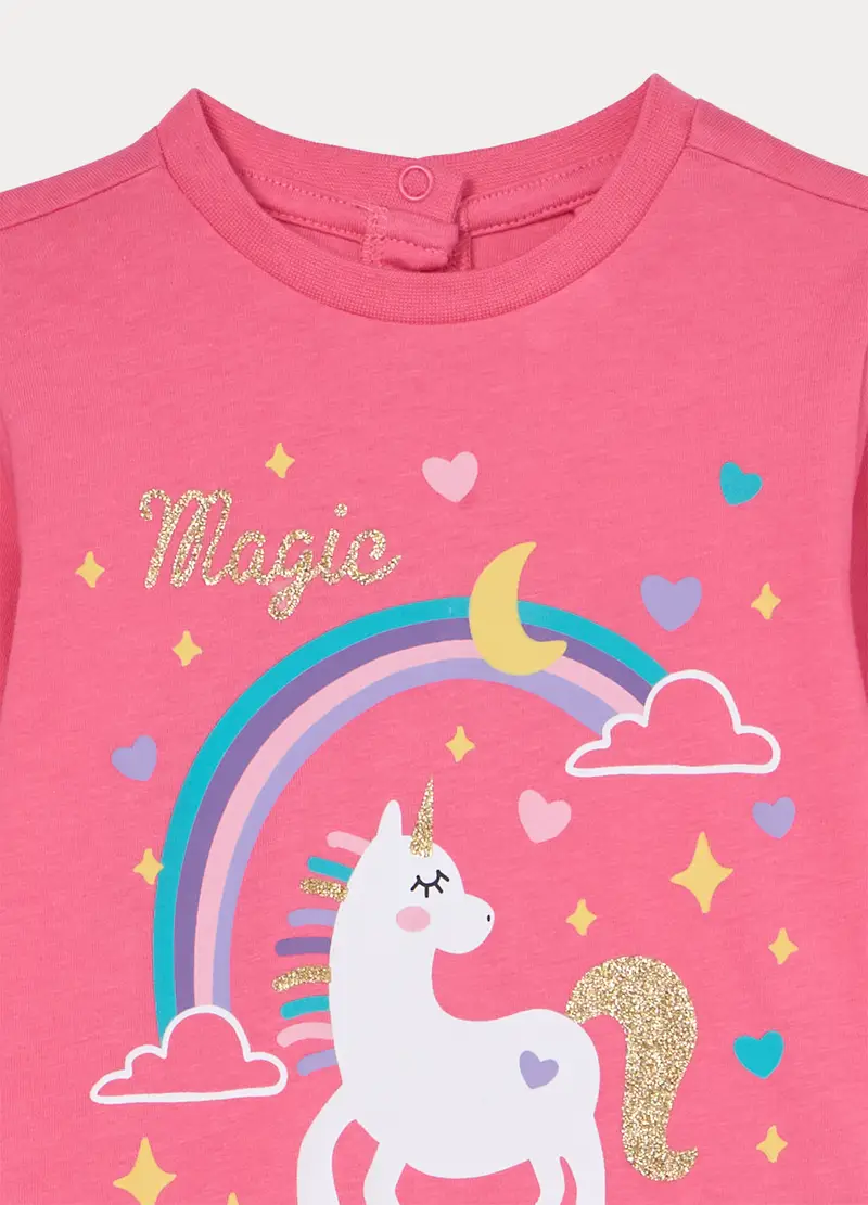 Set Pigiama Lungo In Jersey Di Puro Cotone, Neonata, Rosa corallo miniatura 3