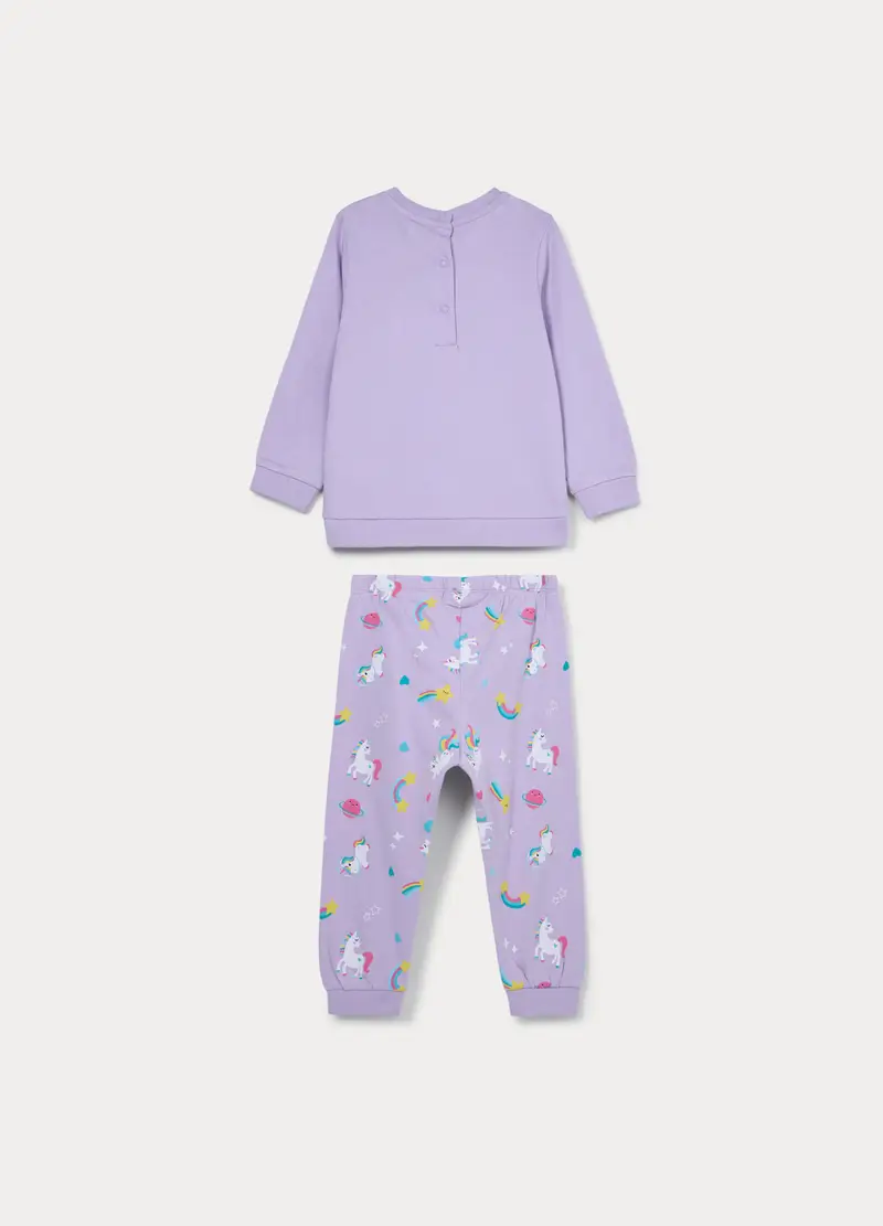 Set Pigiama Lungo In Jersey Di Puro Cotone, Neonata, Viola lilla miniatura 2