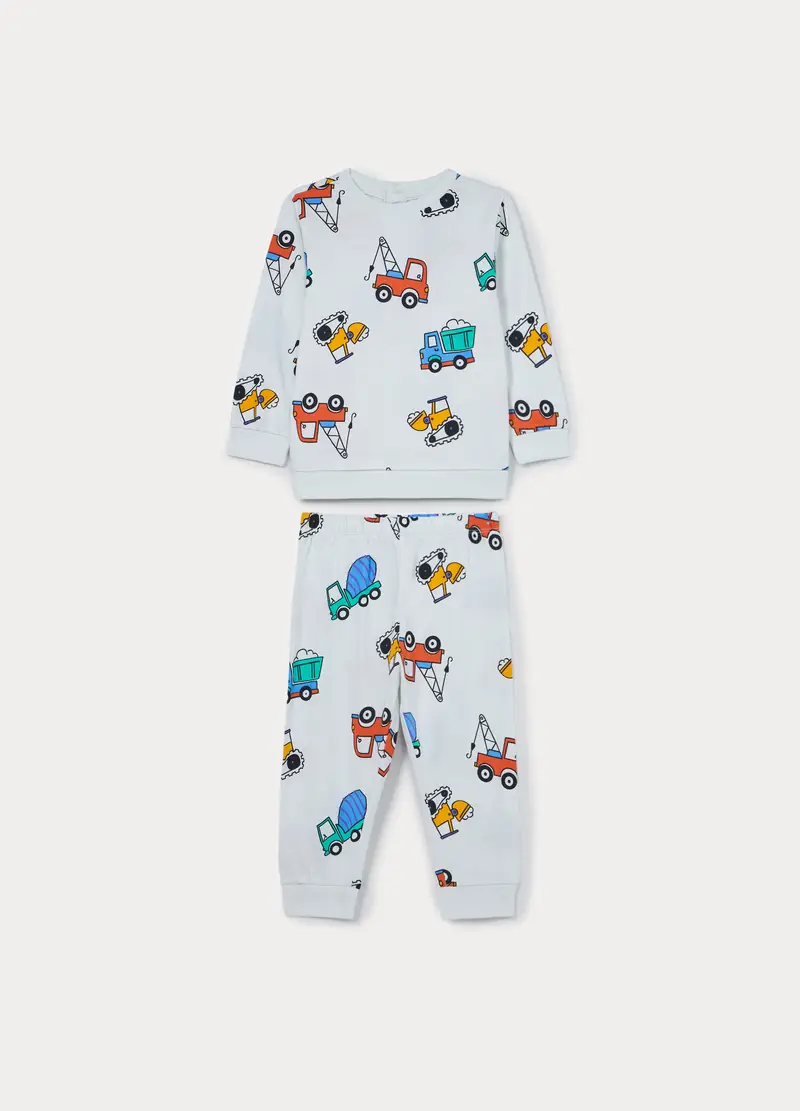 Set Pigiama Lungo In Jersey Di Puro Cotone, Neonato, Bianco