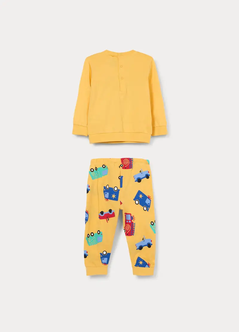 Set Pigiama Lungo In Jersey Di Puro Cotone, Neonato, Giallo banana miniatura 2