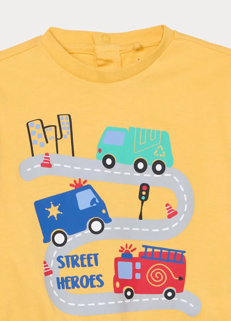 Set Pigiama Lungo In Jersey Di Puro Cotone, Neonato, Giallo banana miniatura 3