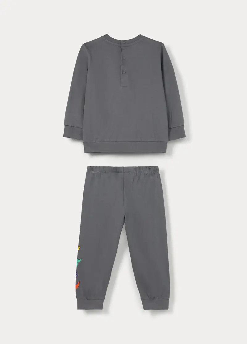 Set Pigiama Lungo In Jersey Di Puro Cotone, Neonato, Grigio scuro miniatura 2