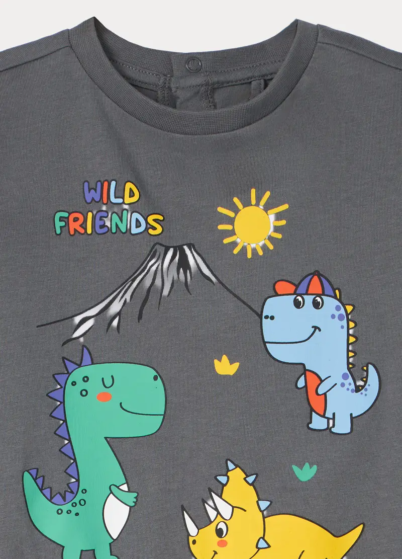 Set Pigiama Lungo In Jersey Di Puro Cotone, Neonato, Grigio scuro miniatura 3