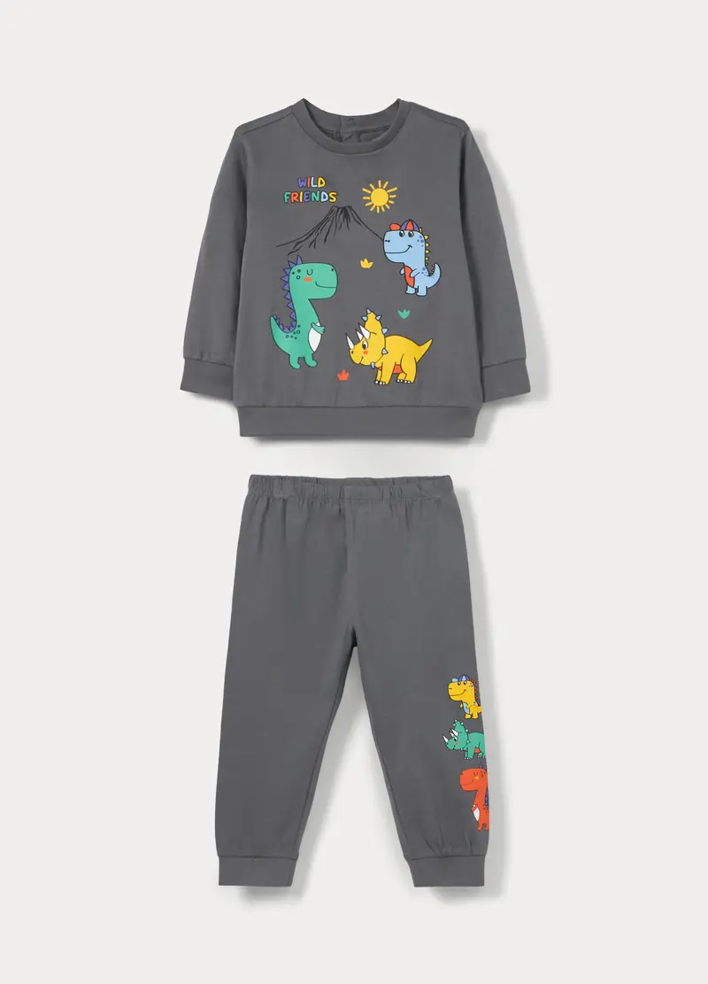 Set Pigiama Lungo In Jersey Di Puro Cotone, Neonato, Grigio scuro