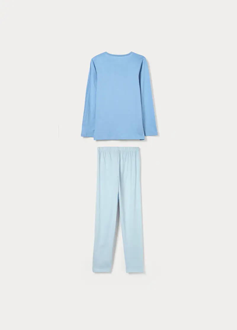 Set Pigiama Lungo In Jersey Di Puro Cotone Ragazza, Bambina, Azzurro chiaro miniatura 2