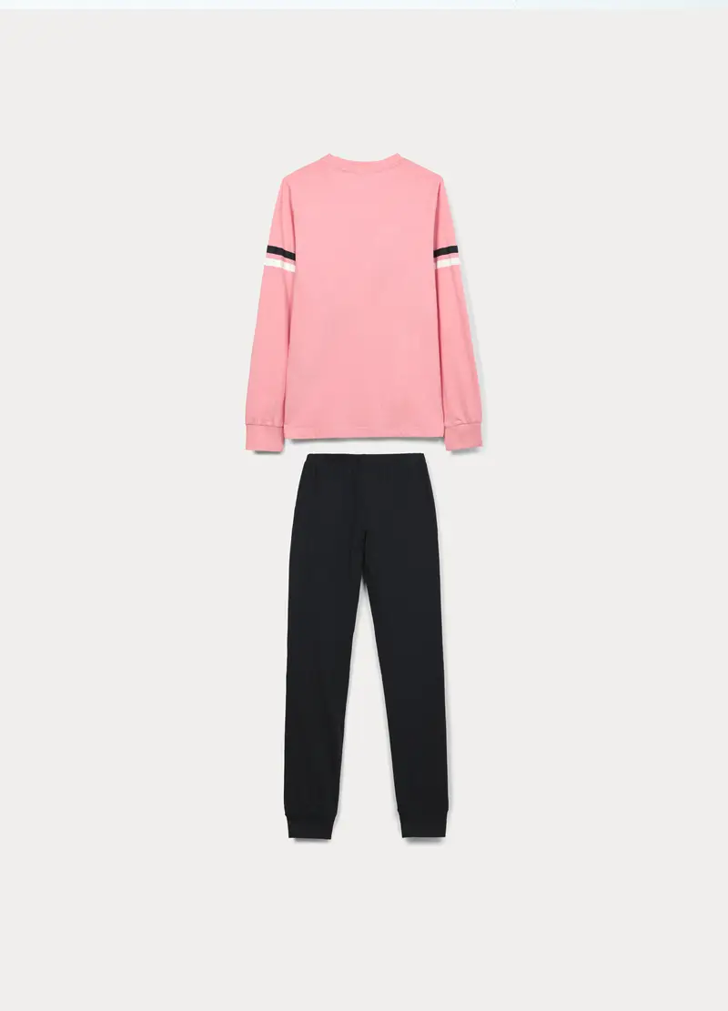 Set Pigiama Lungo In Jersey Di Puro Cotone Ragazza, Bambina, Rosa/Nero miniatura 2