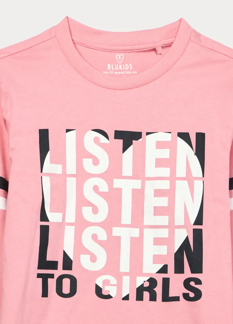 Set Pigiama Lungo In Jersey Di Puro Cotone Ragazza, Bambina, Rosa/Nero miniatura 3