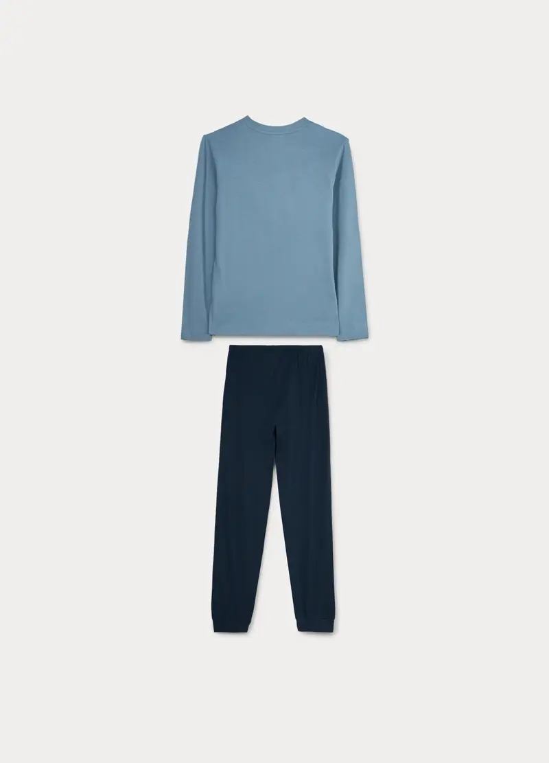 Set Pigiama Lungo In Jersey Di Puro Cotone Ragazzo, Bambino, Azzurro acquamarina miniatura 2