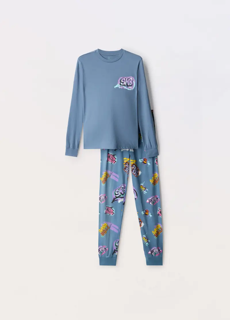 Blukids, Set Pigiama Lungo In Jersey Di Puro Cotone Ragazzo, Bambino, Azzurro chiaro, Taglia: 10-11