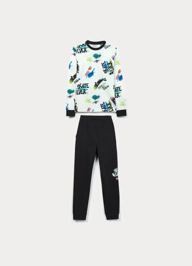 Set Pigiama Lungo In Jersey Di Puro Cotone Ragazzo, Bambino, Bianco