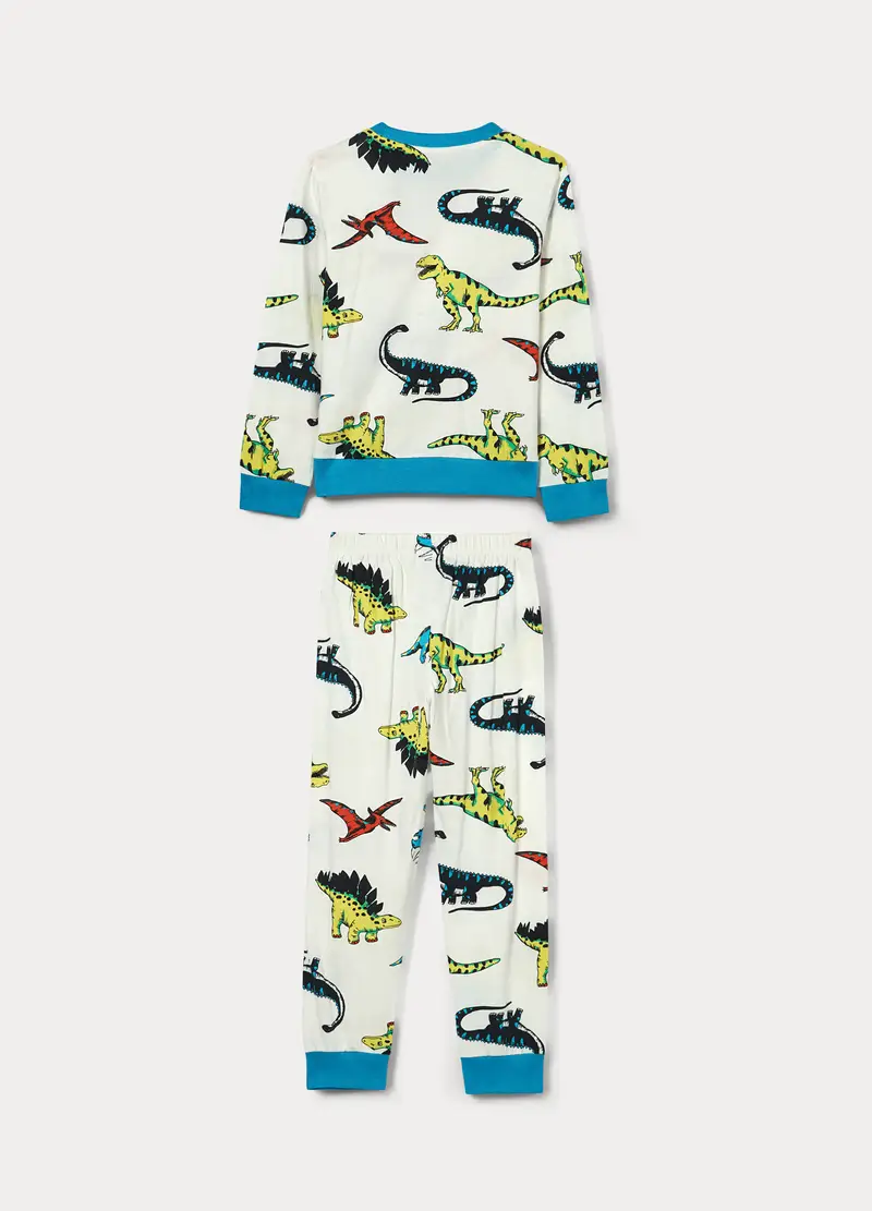 Set Pigiama Lungo In Jersey Di Puro Cotone Ragazzo, Bambino, Bianco miniatura 2