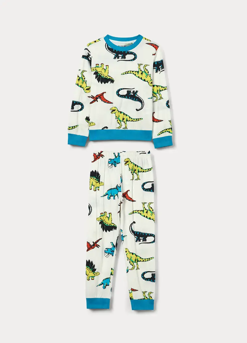 Set Pigiama Lungo In Jersey Di Puro Cotone Ragazzo, Bambino, Bianco