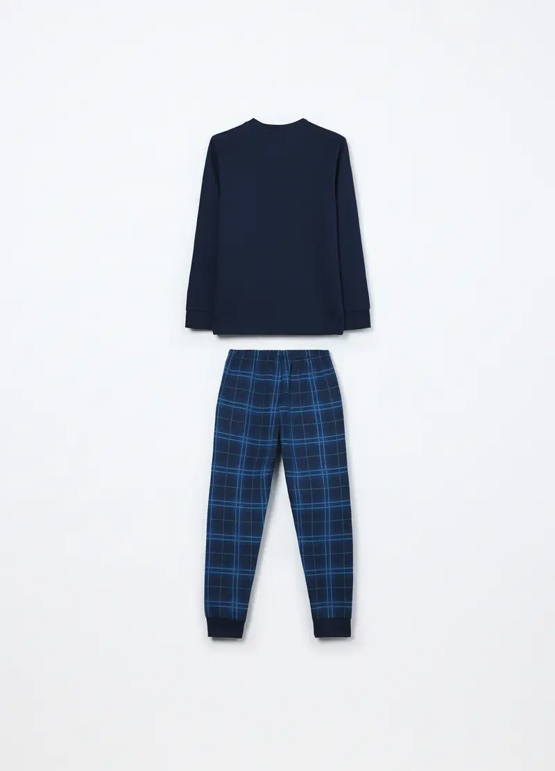 Set Pigiama Lungo In Jersey Di Puro Cotone Ragazzo, Bambino, Blu scuro miniatura 2