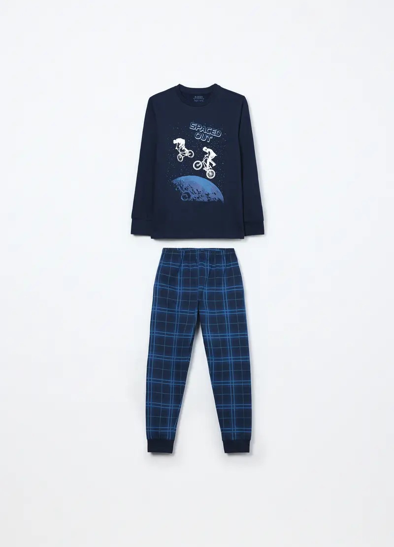 Set Pigiama Lungo In Jersey Di Puro Cotone Ragazzo, Bambino, Blu scuro