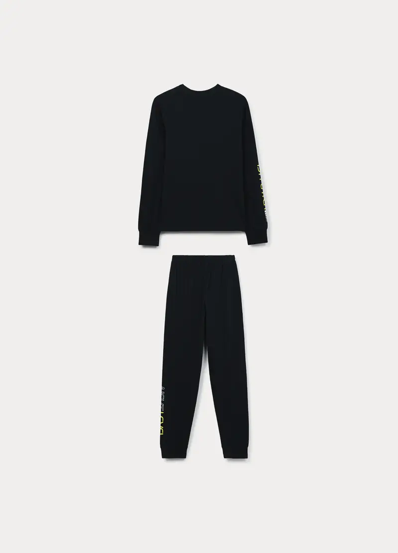 Set Pigiama Lungo In Jersey Di Puro Cotone Ragazzo, Bambino, Blu scuro miniatura 2