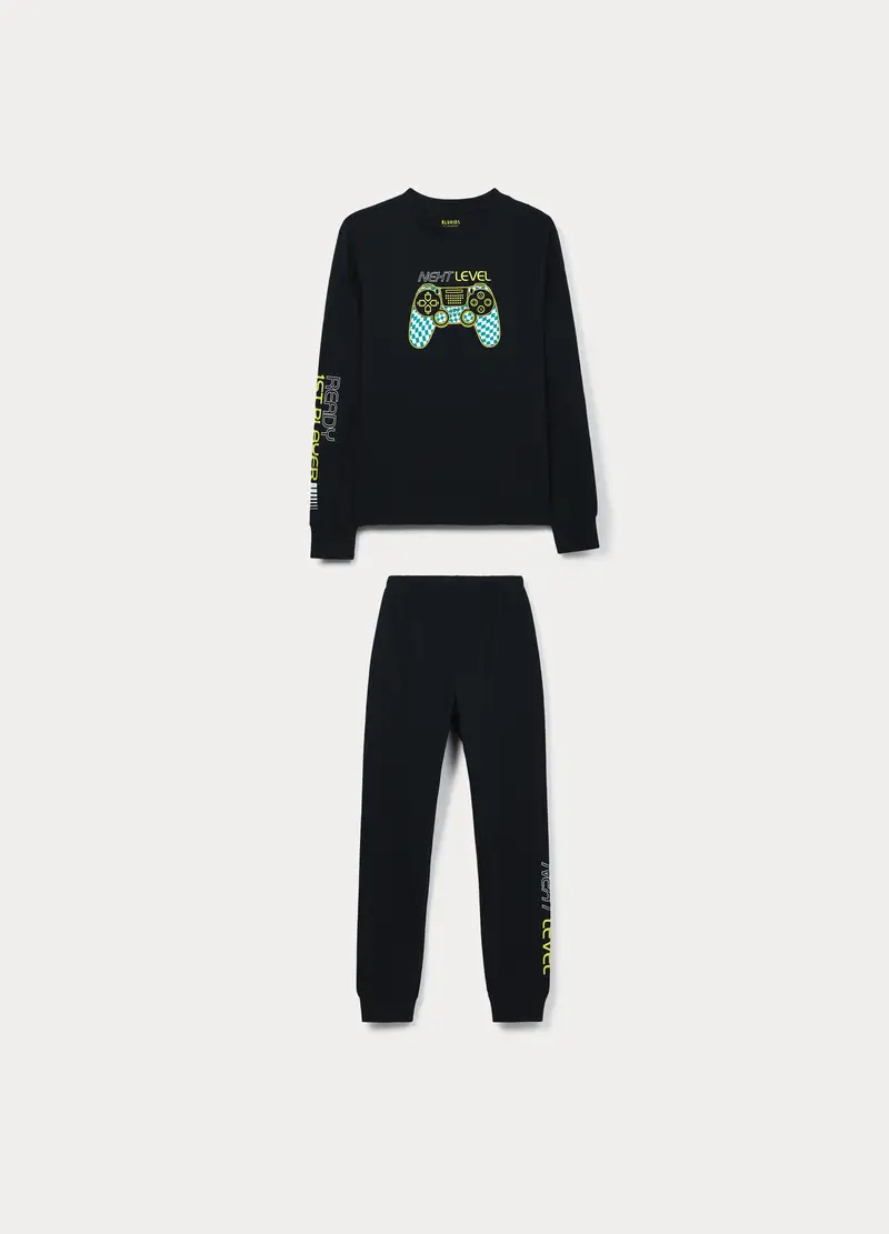 Set Pigiama Lungo In Jersey Di Puro Cotone Ragazzo, Bambino, Blu scuro