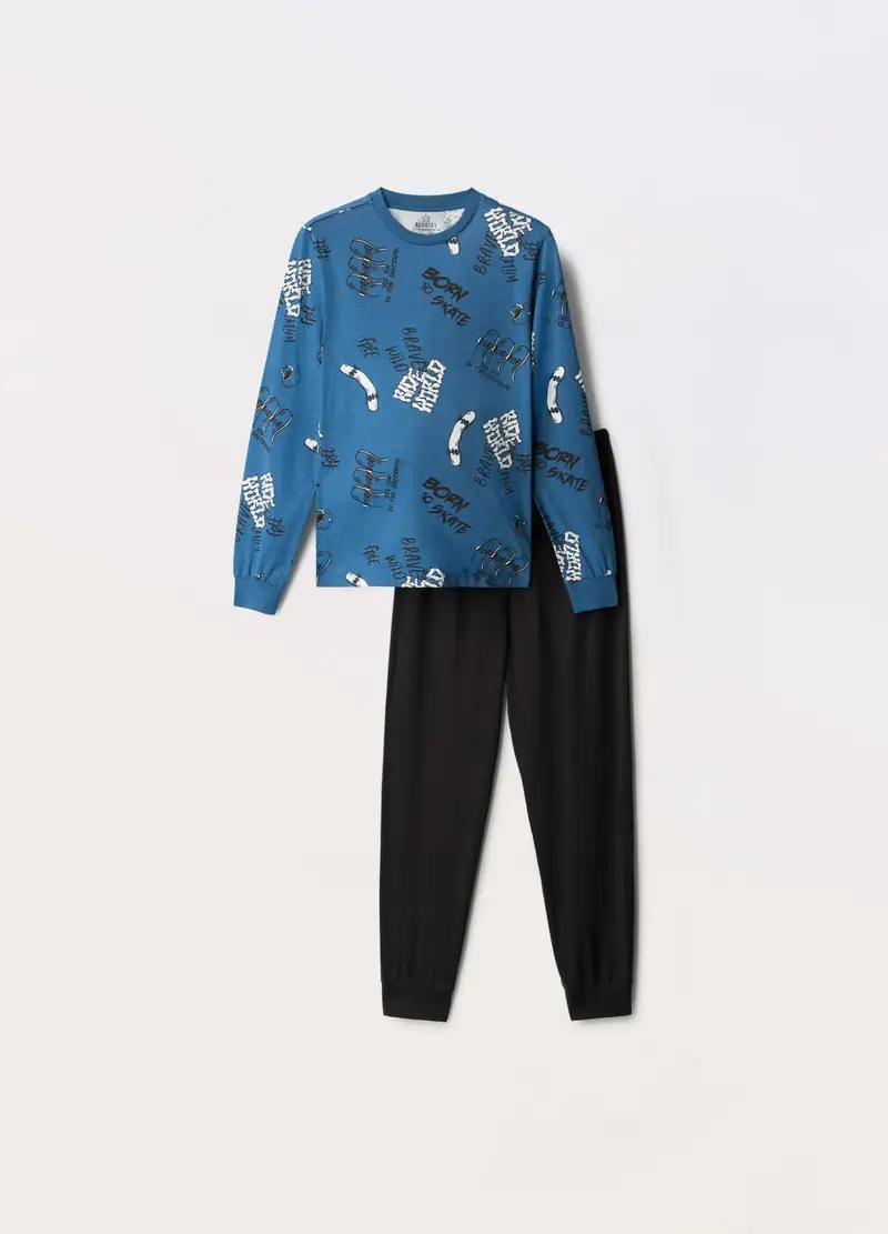 Blukids, Set Pigiama Lungo In Jersey Di Puro Cotone Ragazzo, Bambino, Blu scuro, Taglia: 10-11