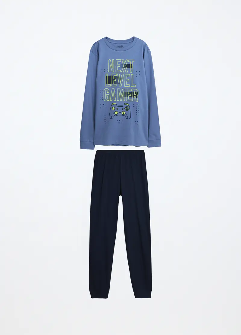 Blukids, Set Pigiama Lungo In Jersey Di Puro Cotone Ragazzo, Bambino, Blu scuro, Taglia: 10-11