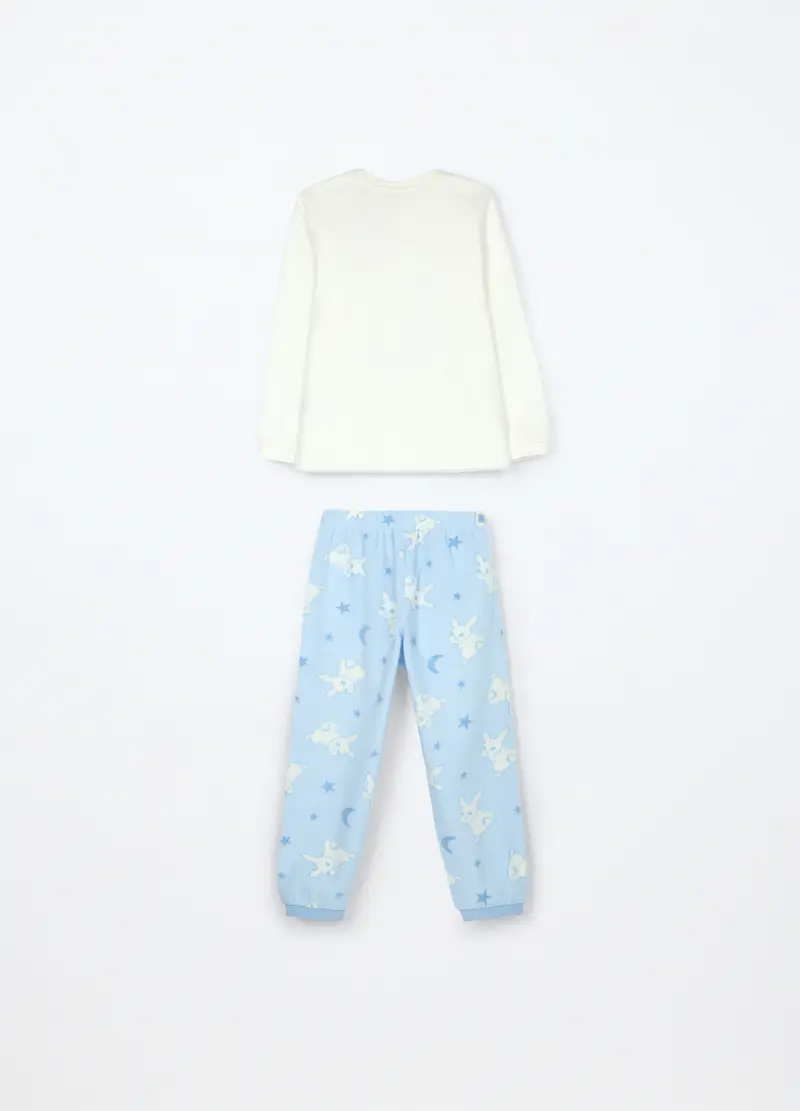 Set Pigiama Lungo In Pile Bambina, Bianco/Azzurro miniatura 2