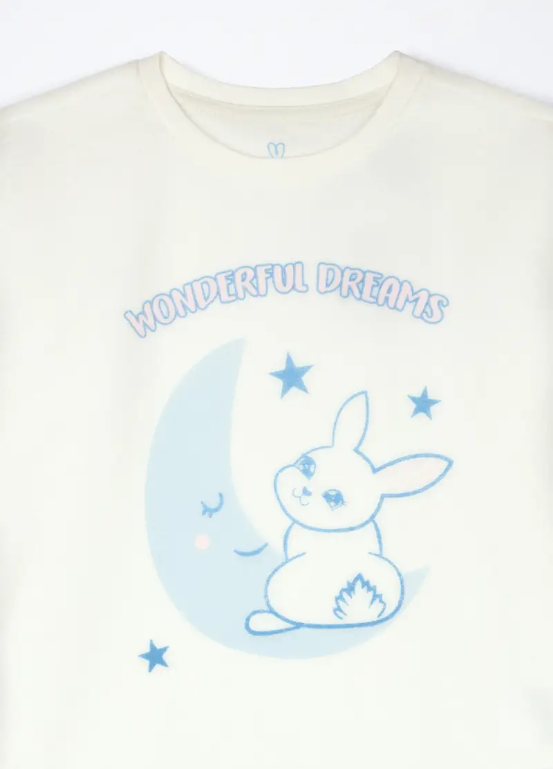 Set Pigiama Lungo In Pile Bambina, Bianco/Azzurro miniatura 3