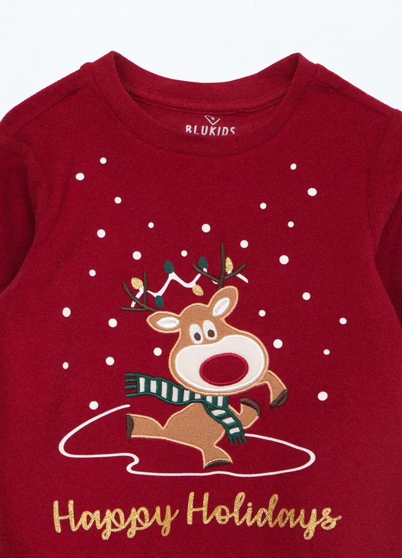 Set Pigiama Lungo In Pile Bambina, Rosso aragosta miniatura 3