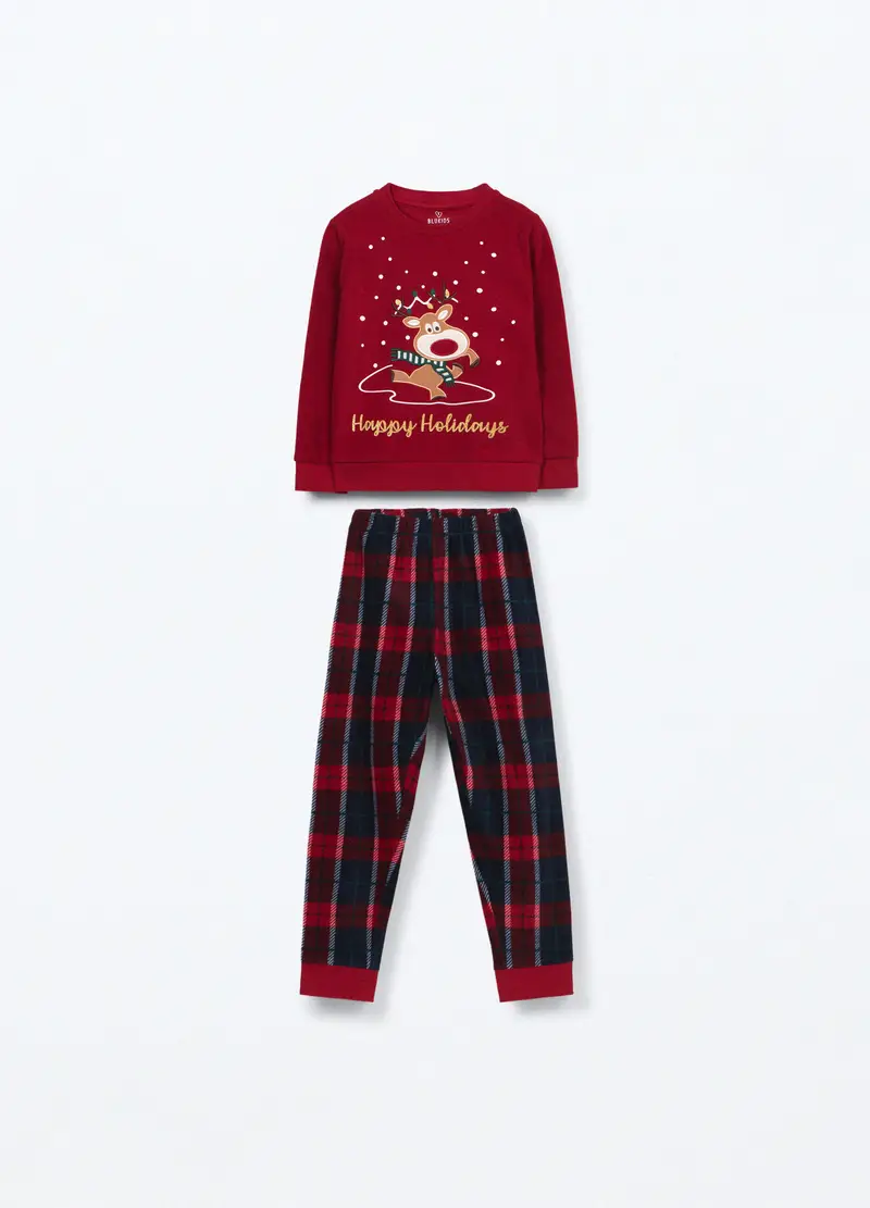 Set Pigiama Lungo In Pile Bambina, Rosso aragosta