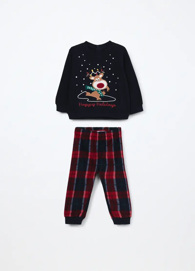 Set Pigiama Lungo In Pile Neonato, Unisex, Blu navy