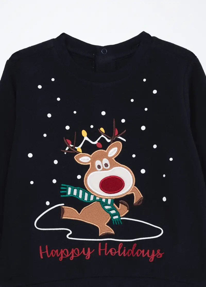 Set Pigiama Lungo In Pile Neonato, Unisex, Blu navy miniatura 2