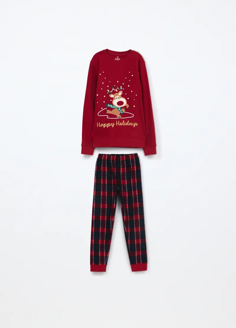 Set Pigiama Lungo In Pile Ragazza, Bambina, Rosso aragosta