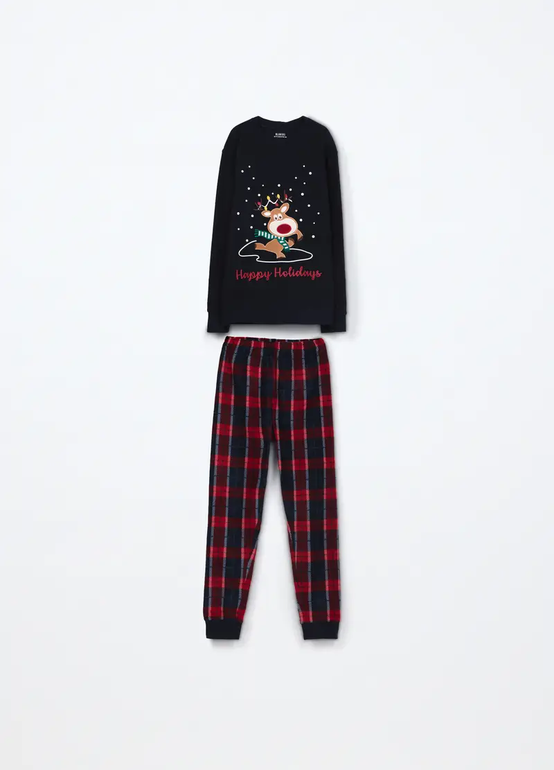 Set Pigiama Lungo In Pile Ragazzo, Bambino, Blu scuro