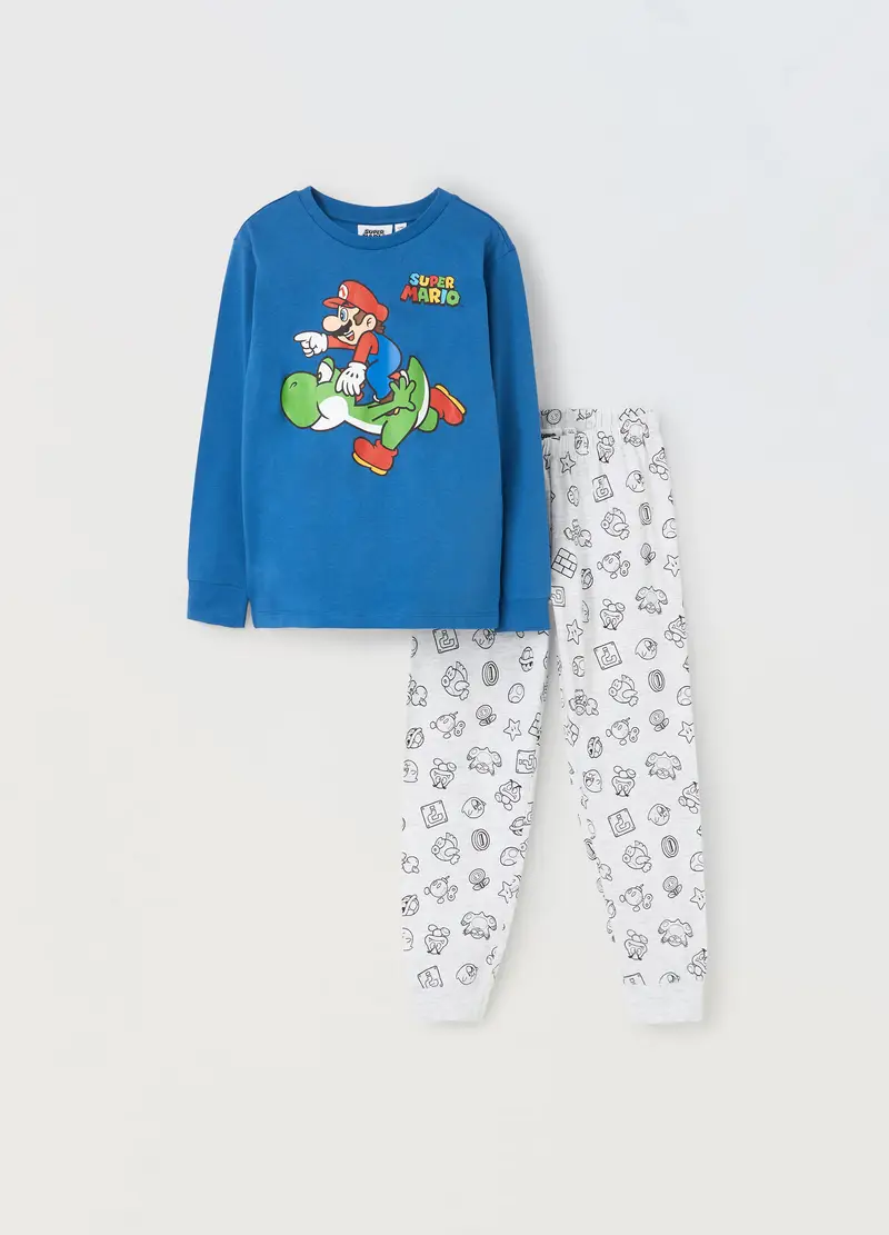 Set Pigiama Lungo In Puro Cotone Bambino, Blu Bluette