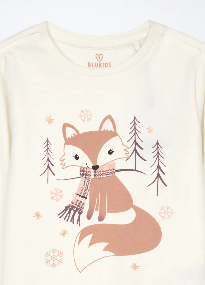 Set Pigiama Lungo In Puro Cotone Fleece Bambina, Bianco/Rosa miniatura 3