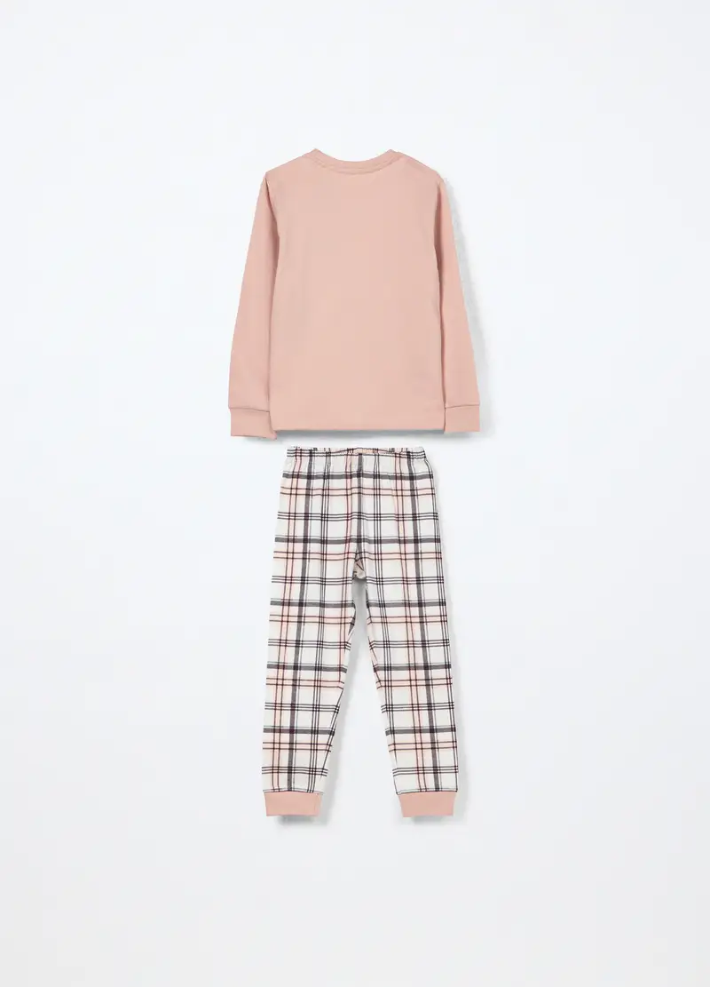 Set Pigiama Lungo In Puro Cotone Fleece Bambina, Bianco/Rosa miniatura 2