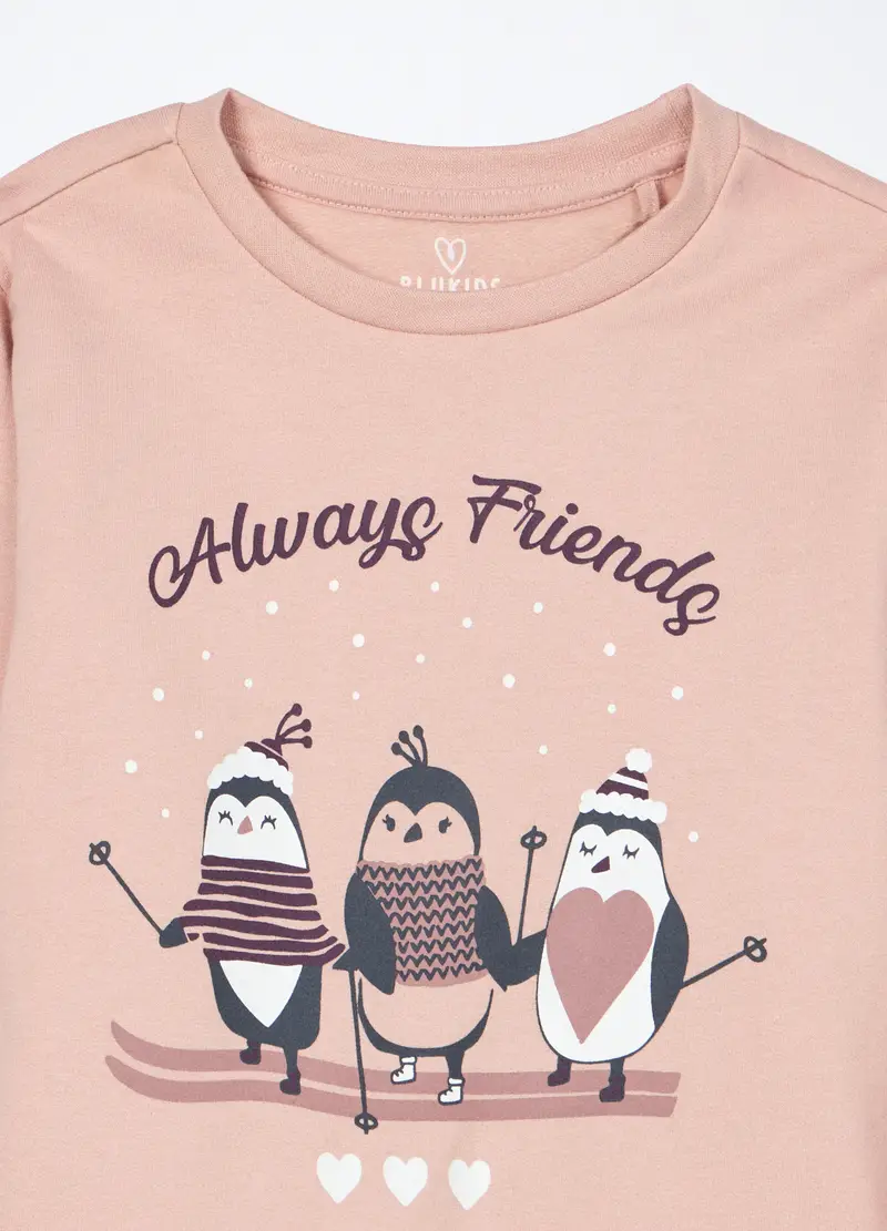 Set Pigiama Lungo In Puro Cotone Fleece Bambina, Bianco/Rosa miniatura 3