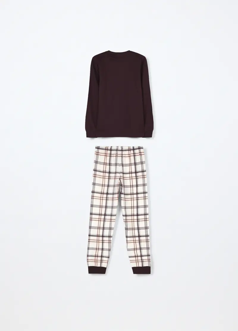 Set Pigiama Lungo In Puro Cotone Fleece Ragazza, Bambina, Marrone cioccolato miniatura 2