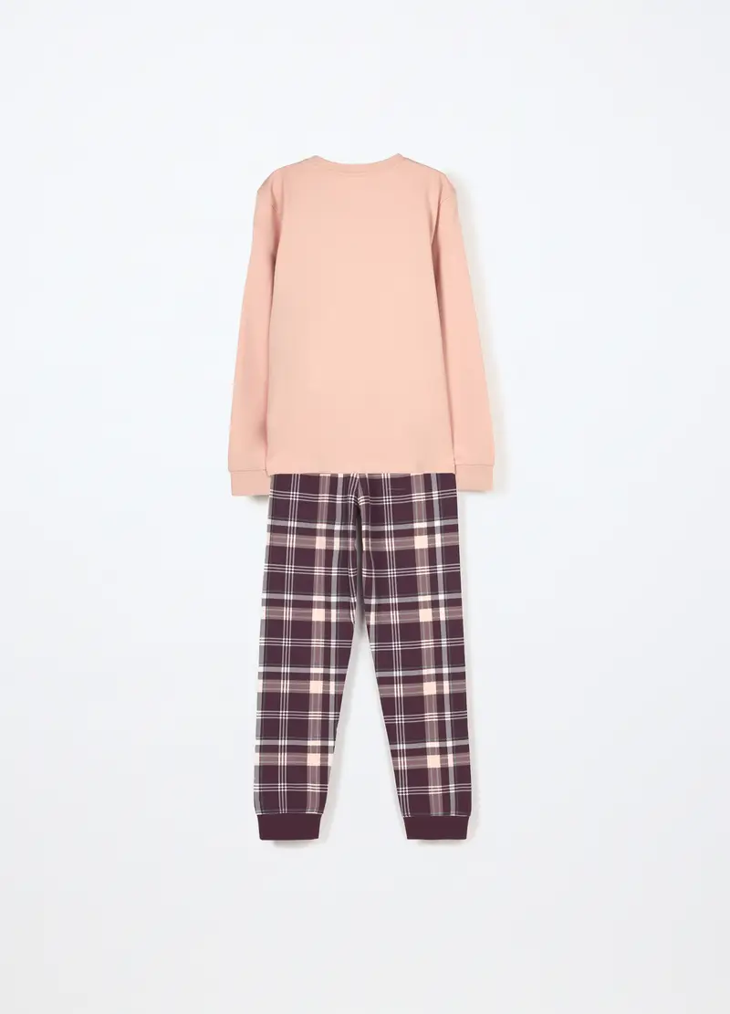 Set Pigiama Lungo In Puro Cotone Fleece Ragazza, Bambina, Rosa pastello miniatura 2