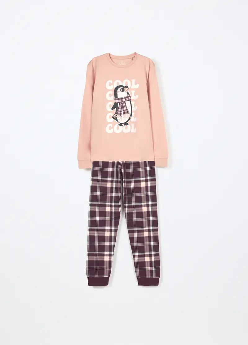 Set Pigiama Lungo In Puro Cotone Fleece Ragazza, Bambina, Rosa pastello