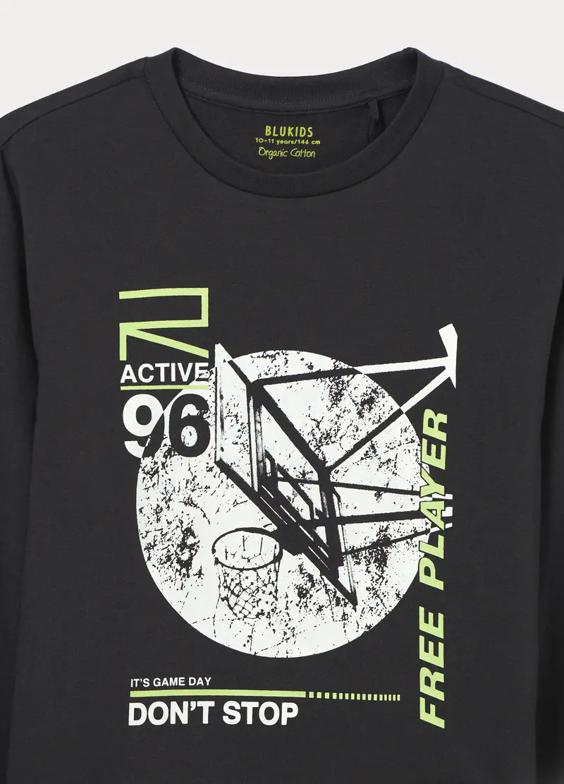 Set Pigiama Lungo In Puro Cotone Fleece Ragazzo, Bambino, Grigio scuro miniatura 3