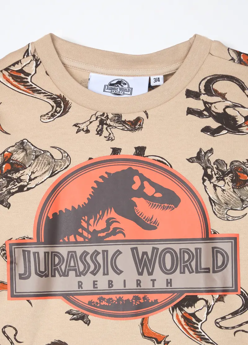 Set Pigiama Lungo Jurassic Park In Interlock Di Puro Cotone Bambino, Beige chiaro miniatura 3