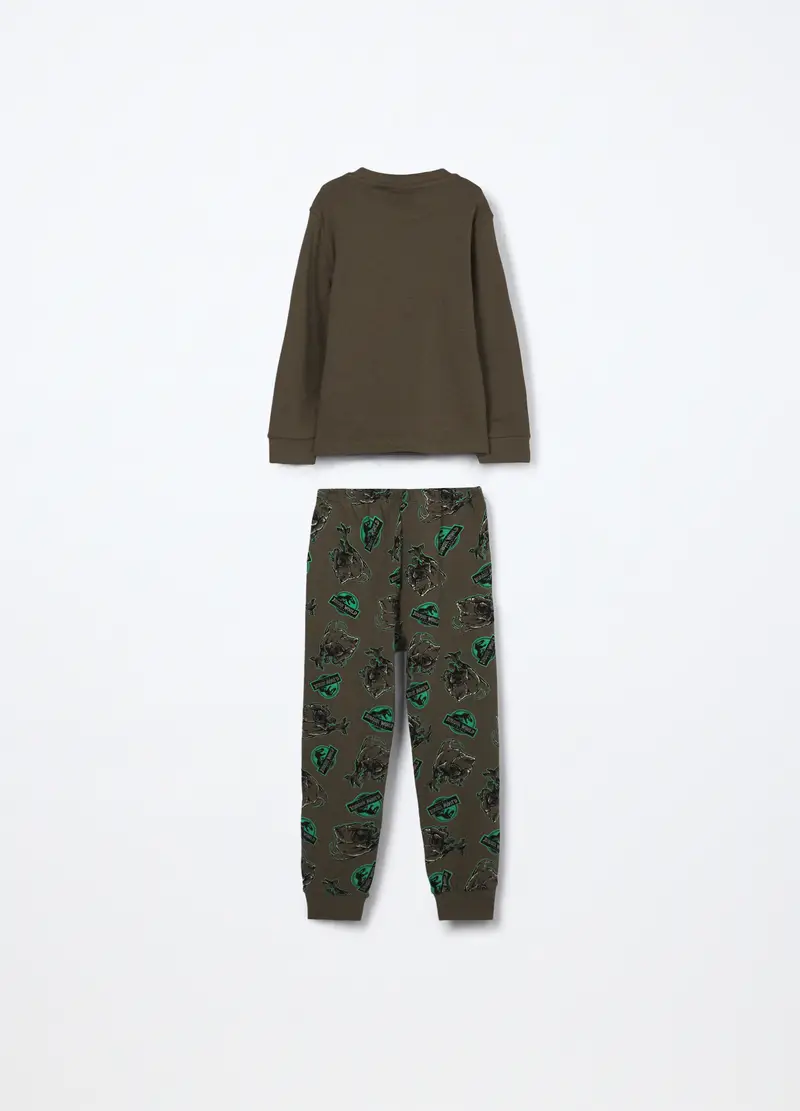 Set Pigiama Lungo Jurassic Park In Interlock Di Puro Cotone Bambino, Verde militare miniatura 2