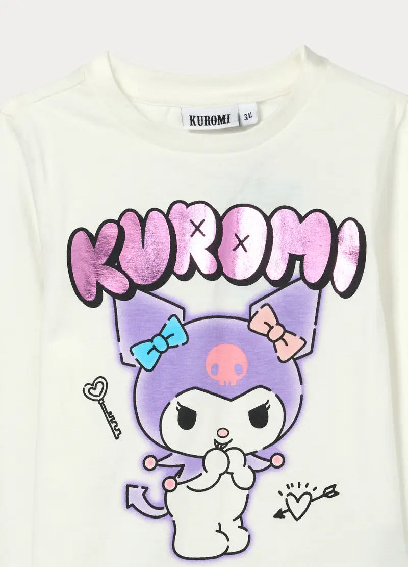 Set Pigiama Lungo Kuromi In Jersey Di Puro Cotone Bambina, Bianco miniatura 3