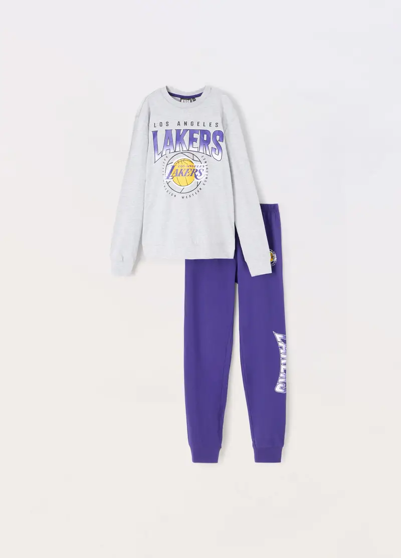 Blukids, Set Pigiama Lungo Nba In Cotone Ragazzo, Bambino, Viola, Taglia: 10-11