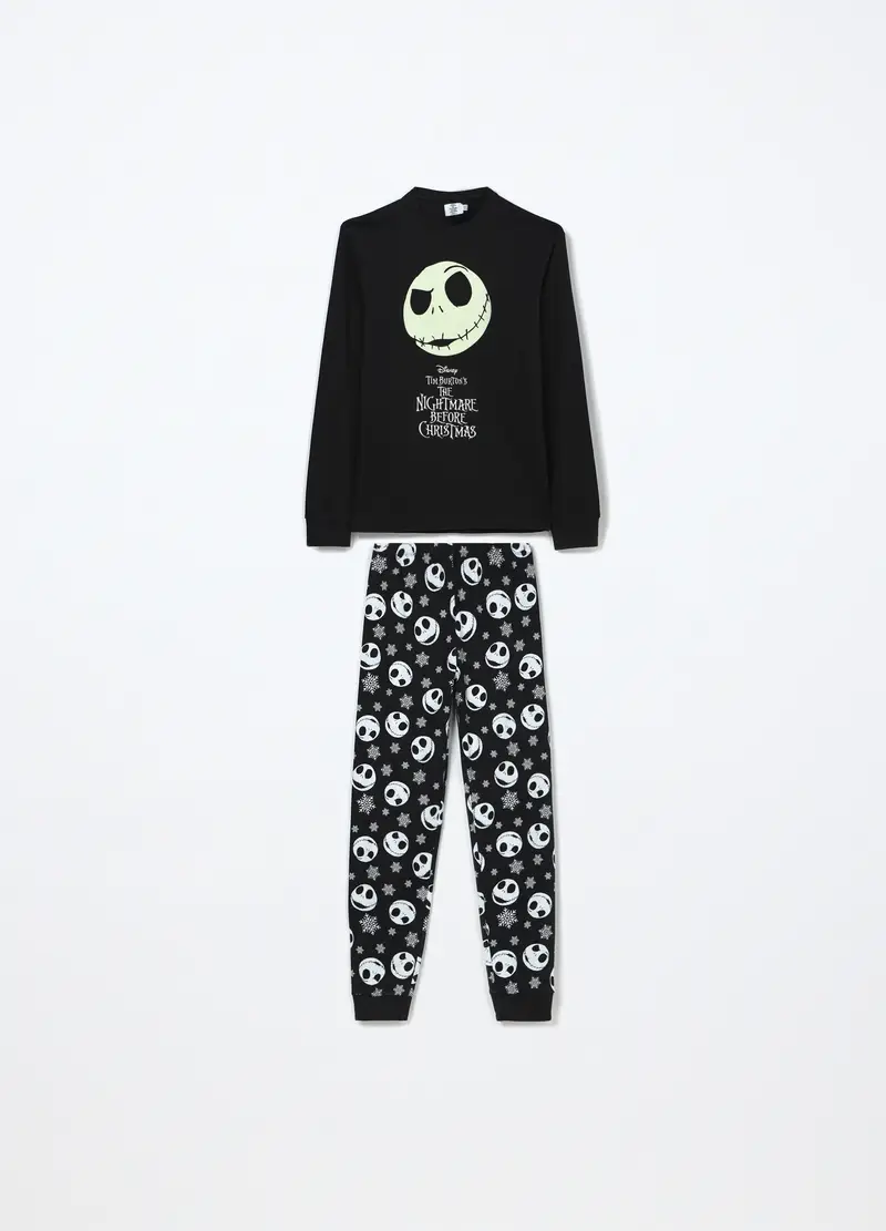 Set Pigiama Lungo Nightmare Before Christmas In Puro Cotone Ragazzo, Bambino, Nero stampa 1