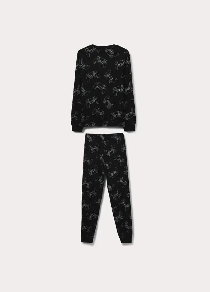 Set Pigiama Lungo Play Station In Jersey Di Puro Cotone Ragazzo, Bambino, Nero stampa 1 miniatura 2