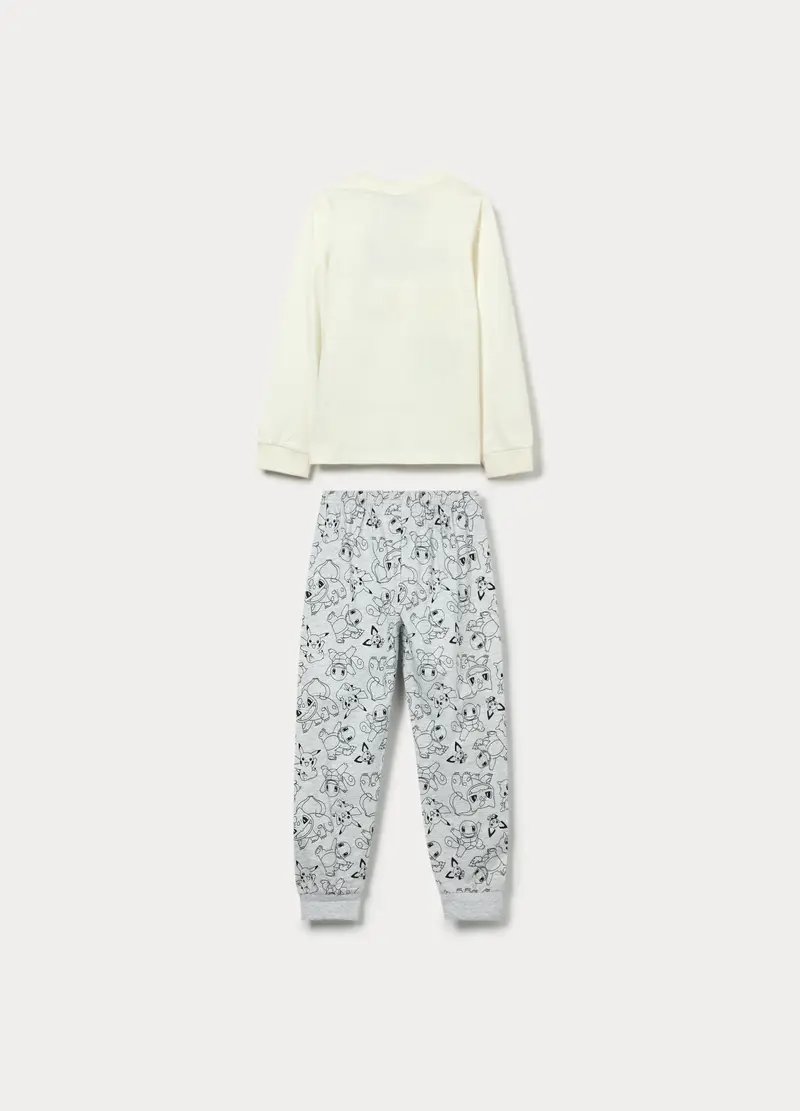 Set Pigiama Lungo Pokemon In Jersey Di Puro Cotone Bambino, Bianco/Grigio miniatura 2