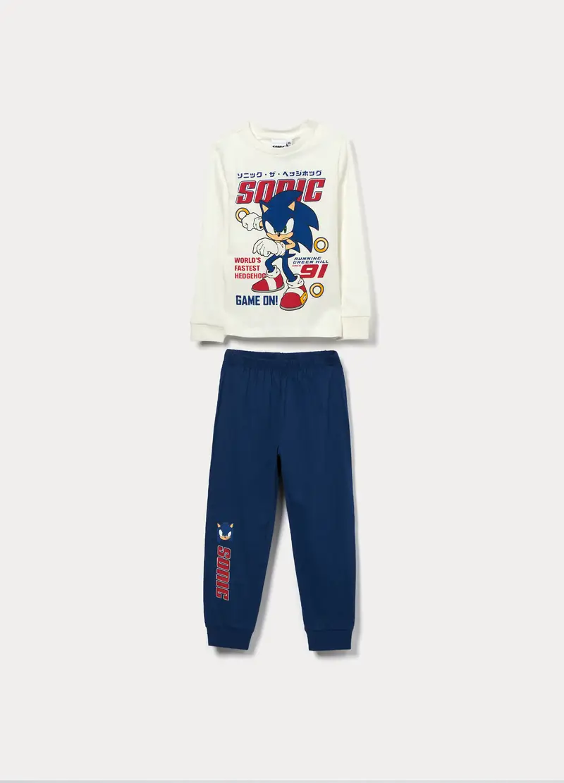 Set Pigiama Lungo Sonic In Jersey Di Puro Cotone Bambino, Blu Bluette