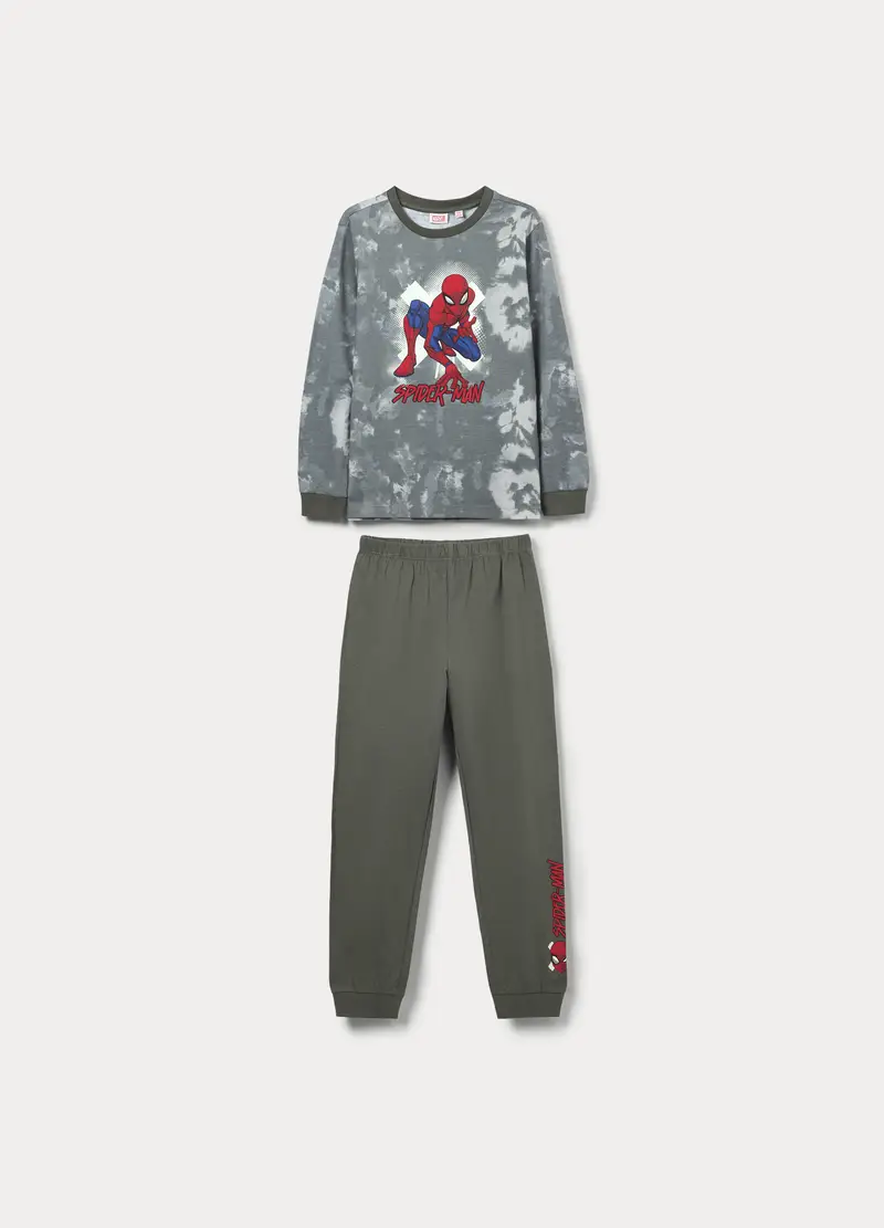 Set Pigiama Lungo Spiderman In Jersey Di Puro Cotone Bambino, Grigio chiaro